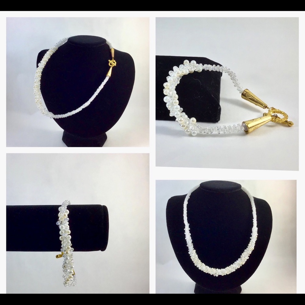 Spiral Pearls + Seed-beads necklace set.